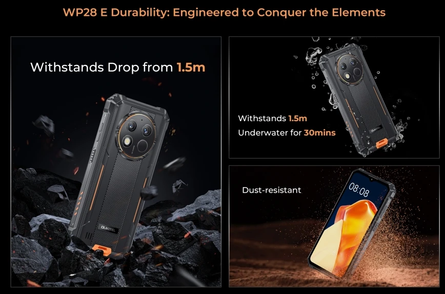 2025 OUKITEL WP28S、CPU T606 120Hz 6.52インチ、18W急速充電 