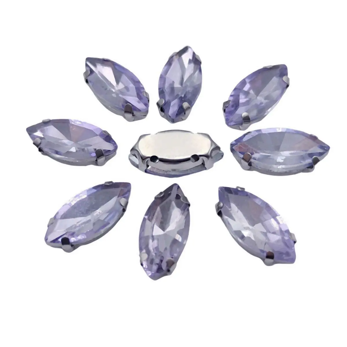 Elegant Marquise Sew-On Rhinestone Crystals with Silver Metal Base