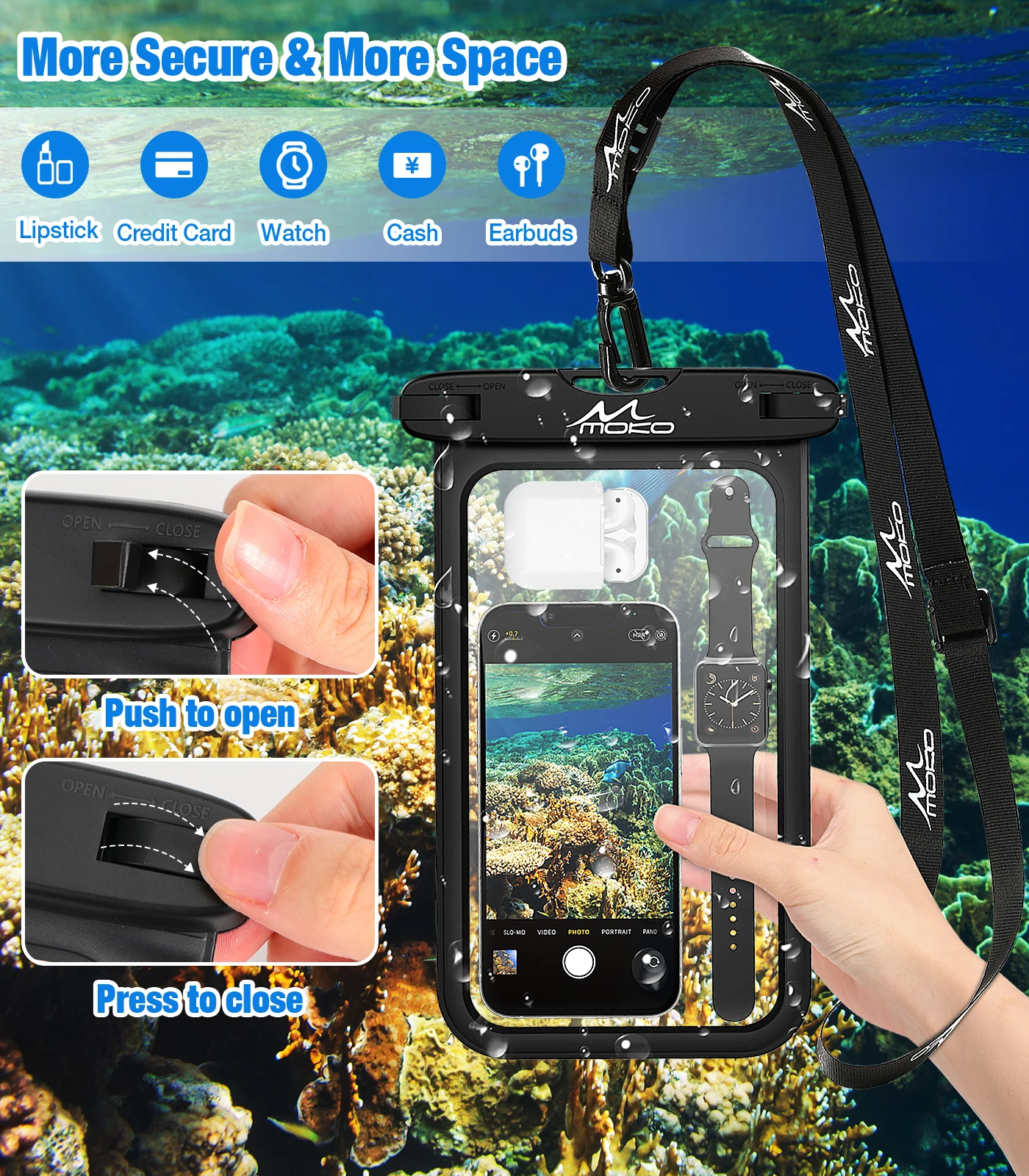 MoKo Large Waterproof Phone Pouch Holder Dry Bag for iPhone 13/13 Pro Max/iPhone 12/12 Pro Max/11 Pro Max, X/Xr/Xs Max/SE 3