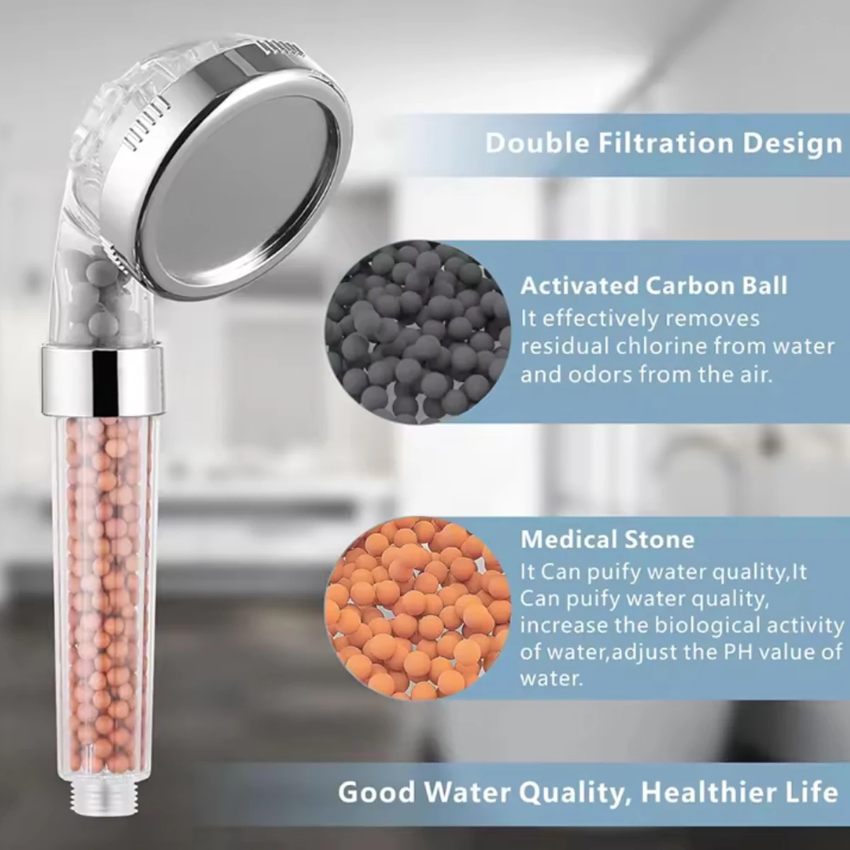 1pc Filtered Shower Head ABS High Pressure Water Saving Spray Handheld Clear Showerheads with With Filter Beads for Bathroom