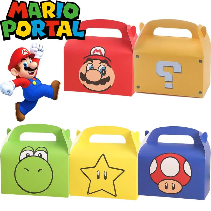 קופסאות טרייט קולפסיבליות של סופר מריו ציוד למסיבה קרטון צבעוני אריזת עוגת יומולדת לילדים קופסאות מתנה חדשות