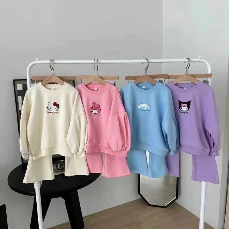 

Kawaii Sanrio Hello Kitty Kuromi Anime Baby Sweatshirt Pants Cute Cinnamoroll My Melody Long Sleeve Shirt Toys for Kids