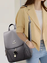  Leather Backpack Women Luxury Vintage School Bags for Teenage Girls Pure Color Casual Mochilas Femininas 2023 Sac A Dos Femme 