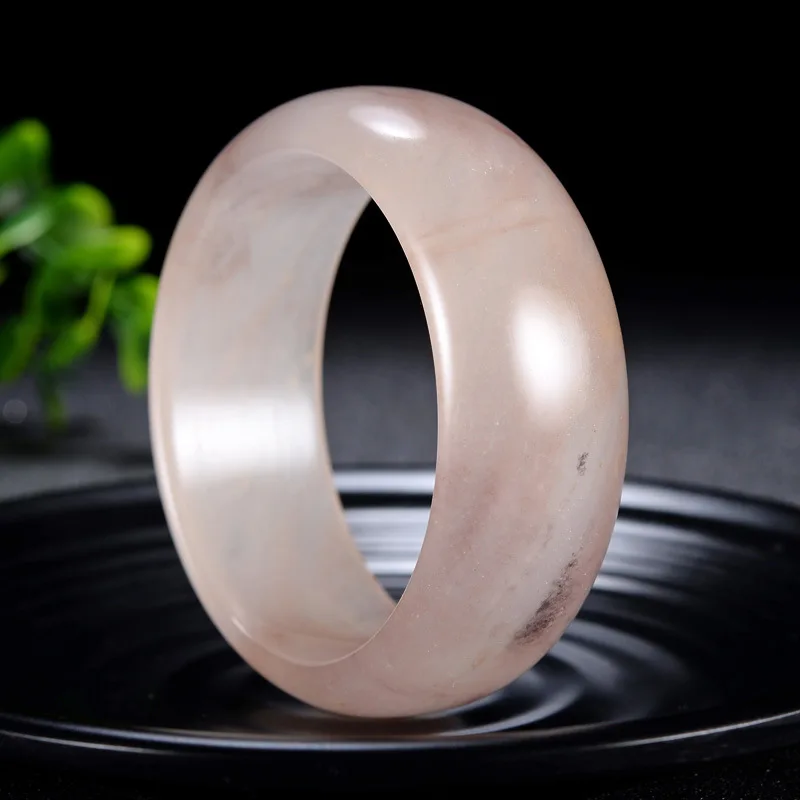 Hot Salereal Natural Wide Pink Jade Bracelet  Women Real Gold Bangles High Quality Jewelry