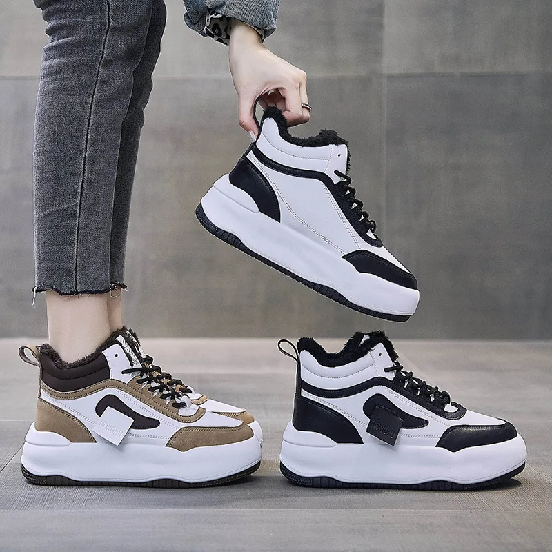 Womens Sneakers Winter 2022 New In Fashion Plus Velvet Warm Platform Skateboard Shoes Woman Comfort Running Sports Snow Shoes