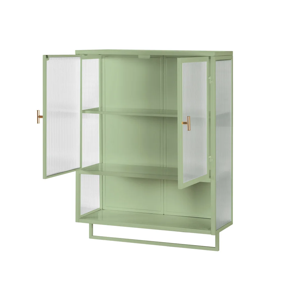 60 cm Glas-Wandschrank mit 2 Türen, wandmontierter Stauraum mit offenem Regal und Handtuchhalter für Eingangsbereich, Badezimmer, Wohnzimmer – Detail 15