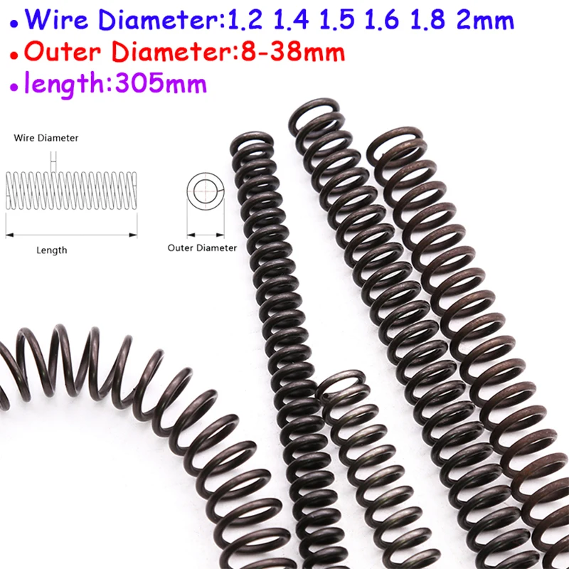 

65Manganese Steel Compression Spring Wire Dia 1.2 1.4 1.5 1.6 1.8 2mm Y Type Long Spring Outer Dia 8-38mm Length 305mm