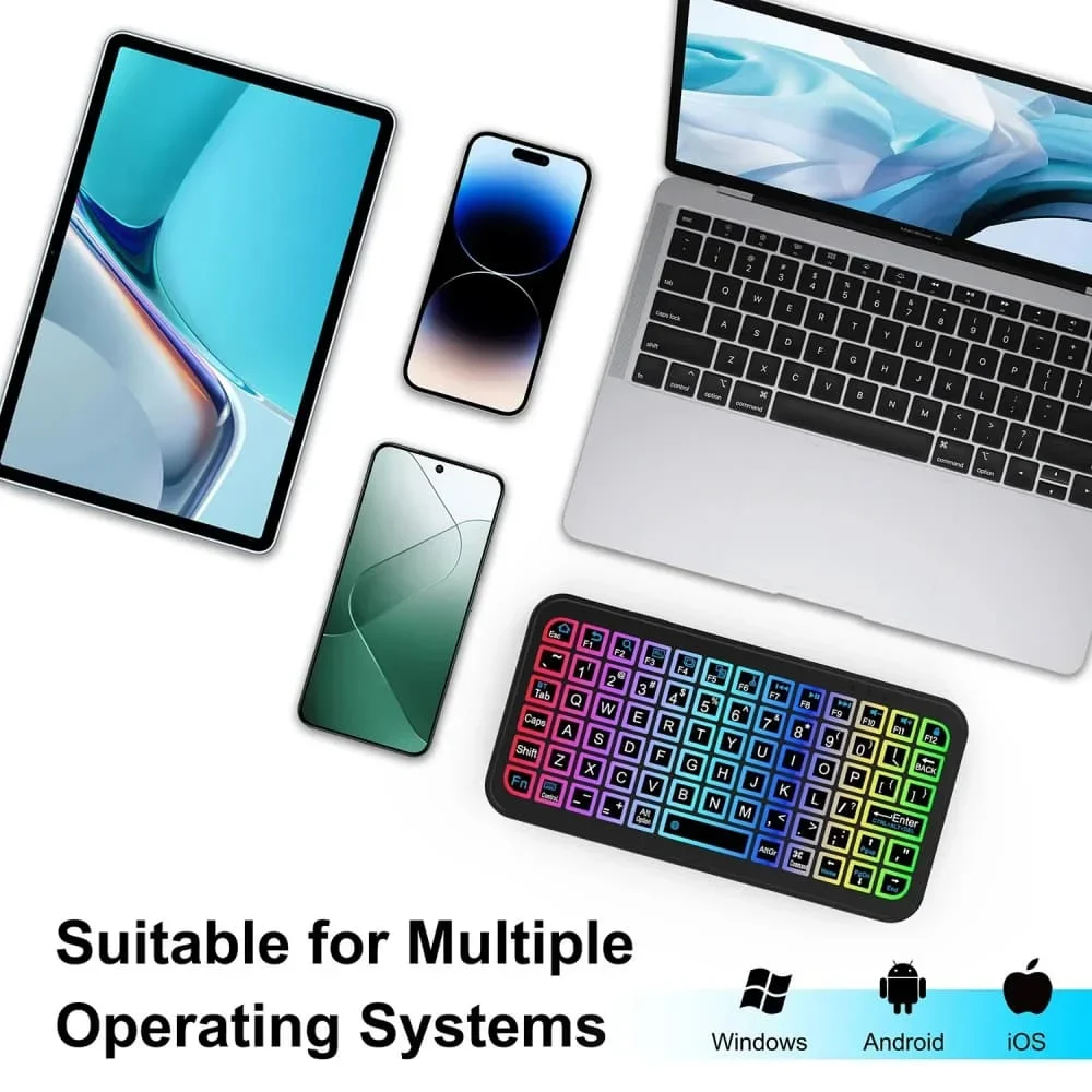 Bluetooth 5inch Mini Wireless Keyboard Keycups 7 Colors Back Light English Rechargeable Keyboard for Phone iPad PC Android ISO