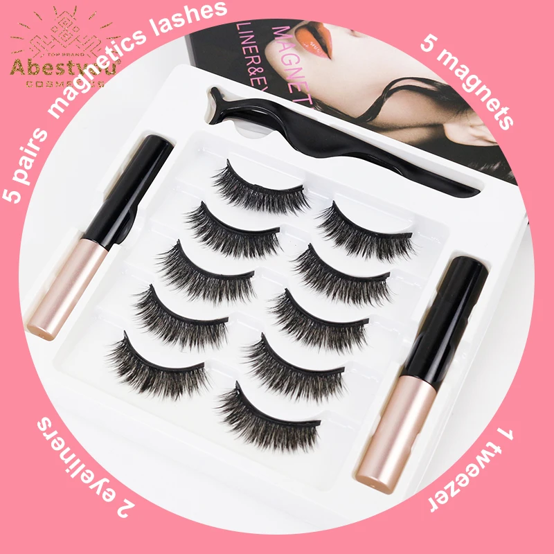 Abestyou 3D 5pairs Soft Natural Effect Magnetic Eyelashes Reutilizables Cils Magnetique Lash Case Eyelash Lifting Kit Bulk Items