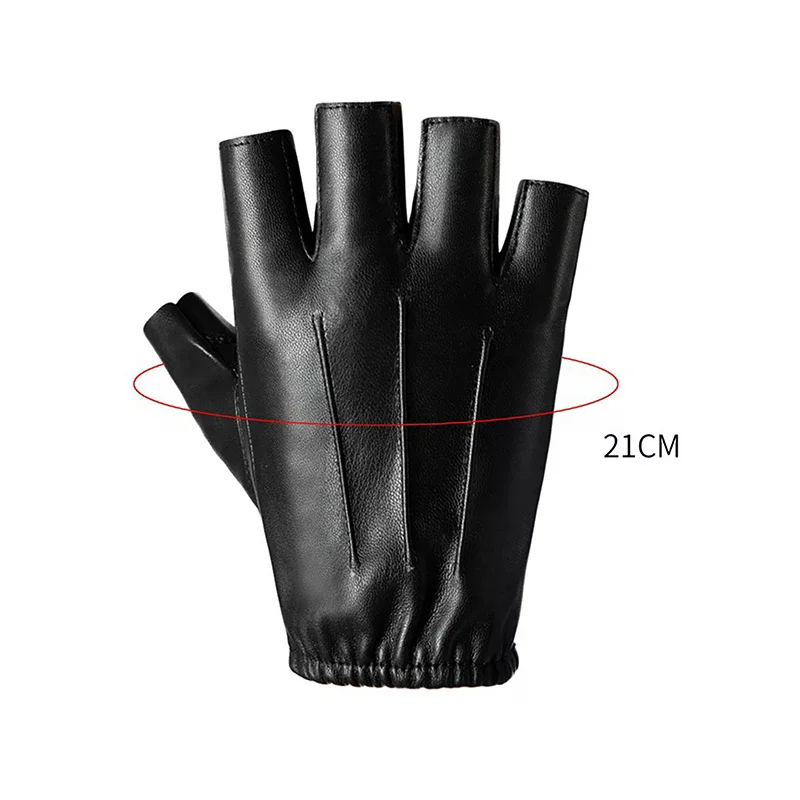 Fingerless Men Gloves PU Leather Motor Punk Gloves Male Mittens Black Half Finger Outdoor Tactical Mens Leather Driving Gloves - 6