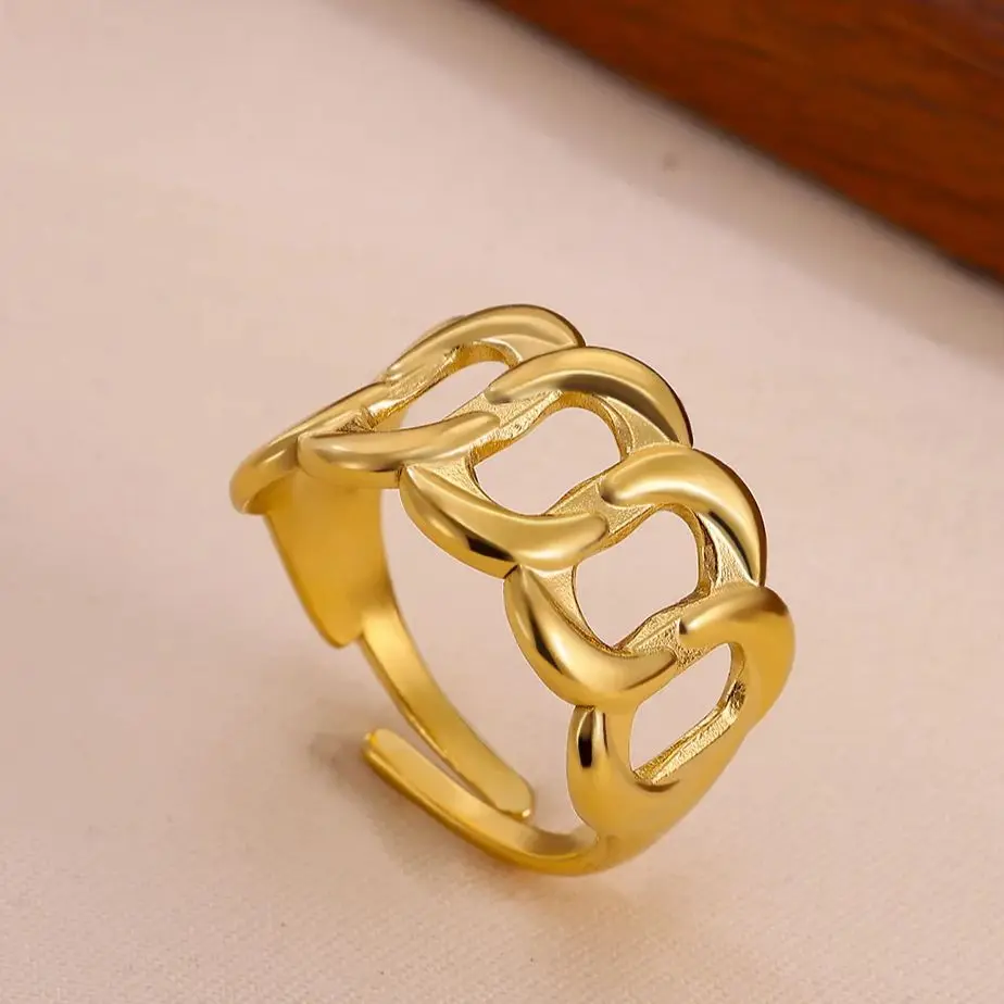 Geometric Chain Rings Women Stainless Steel Color Adjustable Jewelry Gift