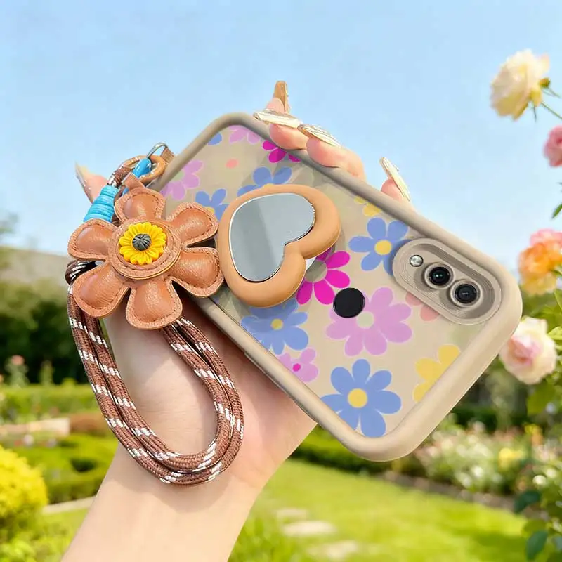 3-Piece Cartoon Flower Phone Accessory Set with Lanyard and Craft Embellishments