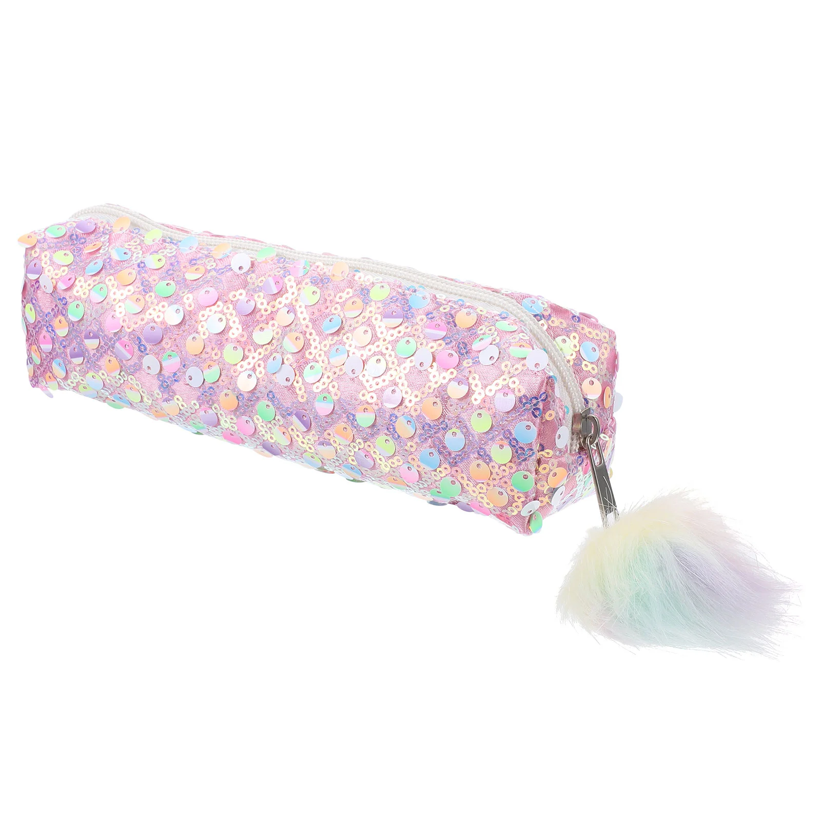 

Students Pencil Case Pouch Pink Holder for Portable Colored Pencils Zipper Makeup Sequin Design