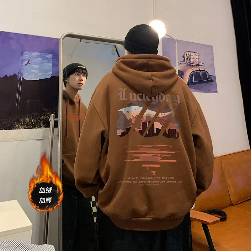 Sweatshirt Men's American Retro Hoodie Padded Printed Loose Jacket Fashion Versatile Pullover Sweatshirt Men Clothing Streetwear