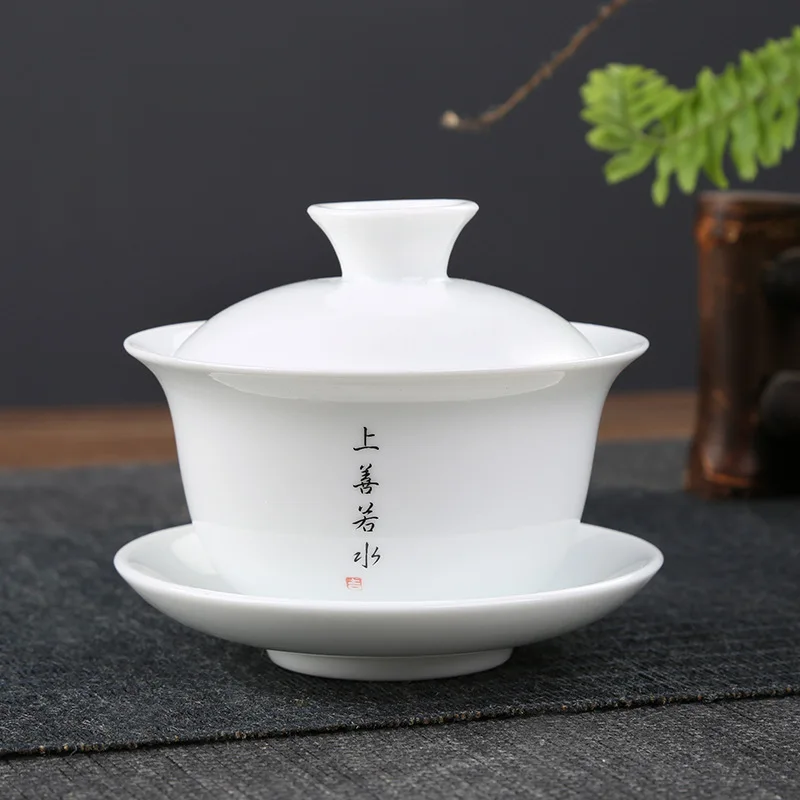 Chinese High Grade and White Porcelain Kung Fu Tea Set Suit White Jade