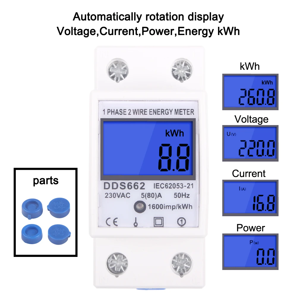 Ac 230V Monofase A Due Fili Display Digitale Lcd Wattmetro Consumo Energetico Contatore Elettrico Kwh 50Hz Guida Din Elettrica