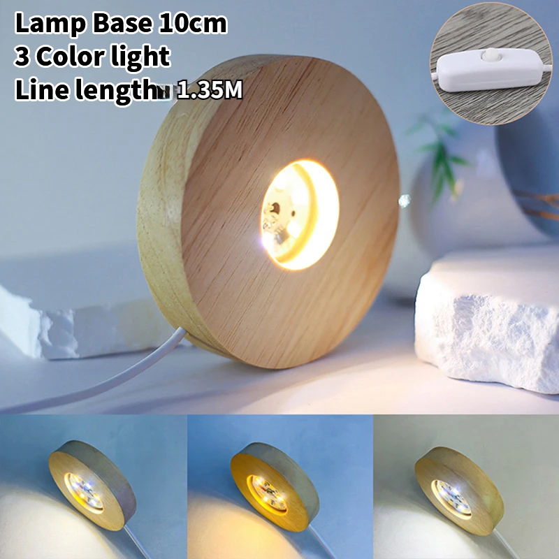 Description Picture 3 of item10cm Round Wooden Night Light Base USB plug LED Light Display Stand Lamp Holder Multi-color Lamp Base With Power Adapter