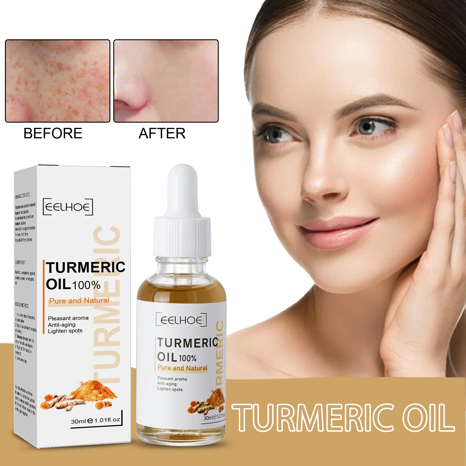 Buy 1 Get 2 Turmeric Freckle Whitening Serum Curcumin Oil Brighten Fade Dark Spot Removal  Melanin Face Skin Whitening Cream lanbena vitamin c face serum whitening brighten fade dark spots freckle melanin removal moisturizing korean skin care products