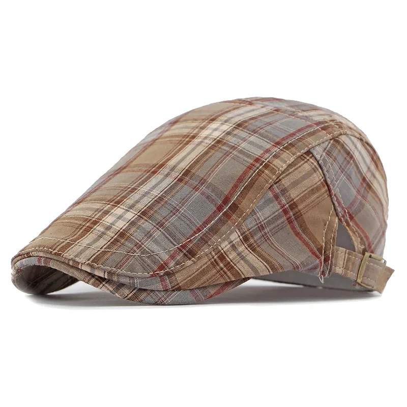 Four Seasons Cotton Stripe Print Newsboy Caps Flat Peaked Cap Men and Women Painter Beret Hats 166 beret hat newsboy cap newsboy hat woolen beret