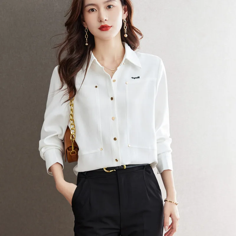 

2023 White Shirt Fresh Simple Versatile Shirt Women's Autumn New Temperament Loose Niche Shirt Long Sleeve Temperament Top T855