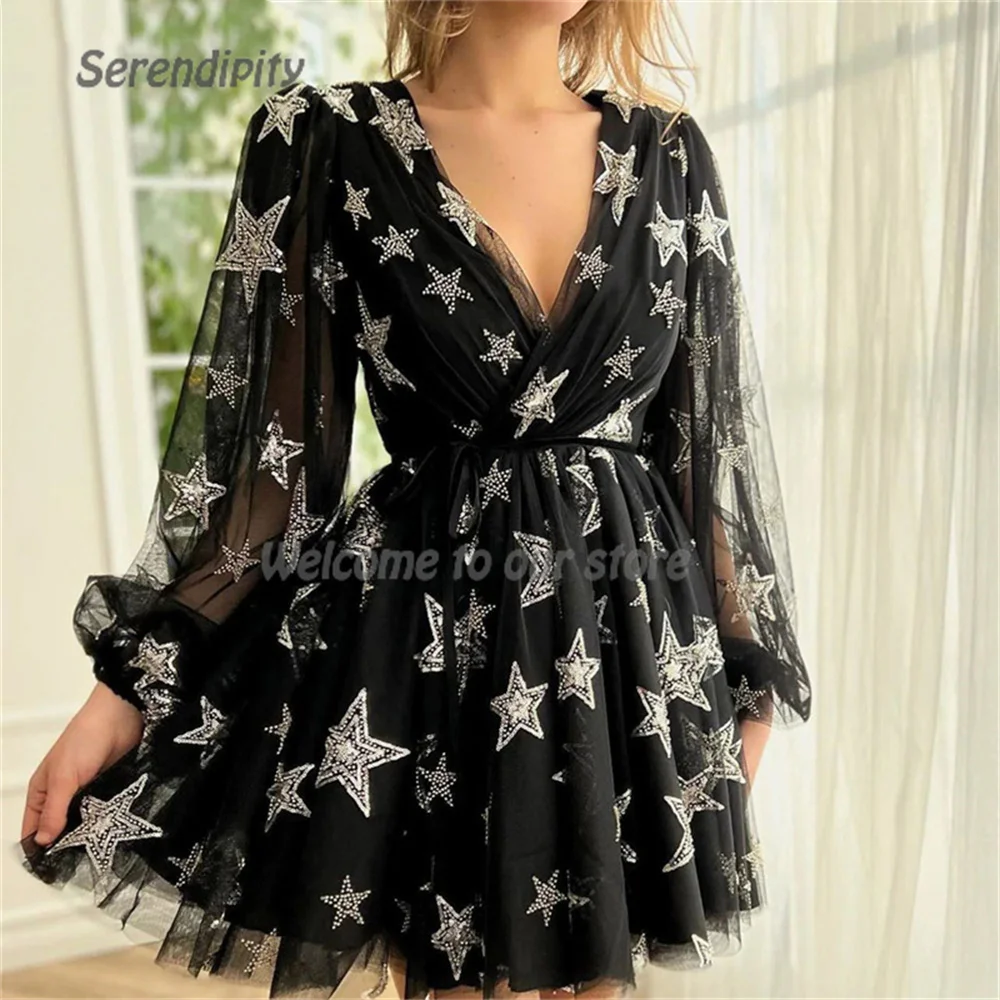 

Serendipity Evening Dress V-Neck Elegant Star Lace A-Line Mini Custom Made Arabia Homecoming Party Gown For Sexy Women 2024