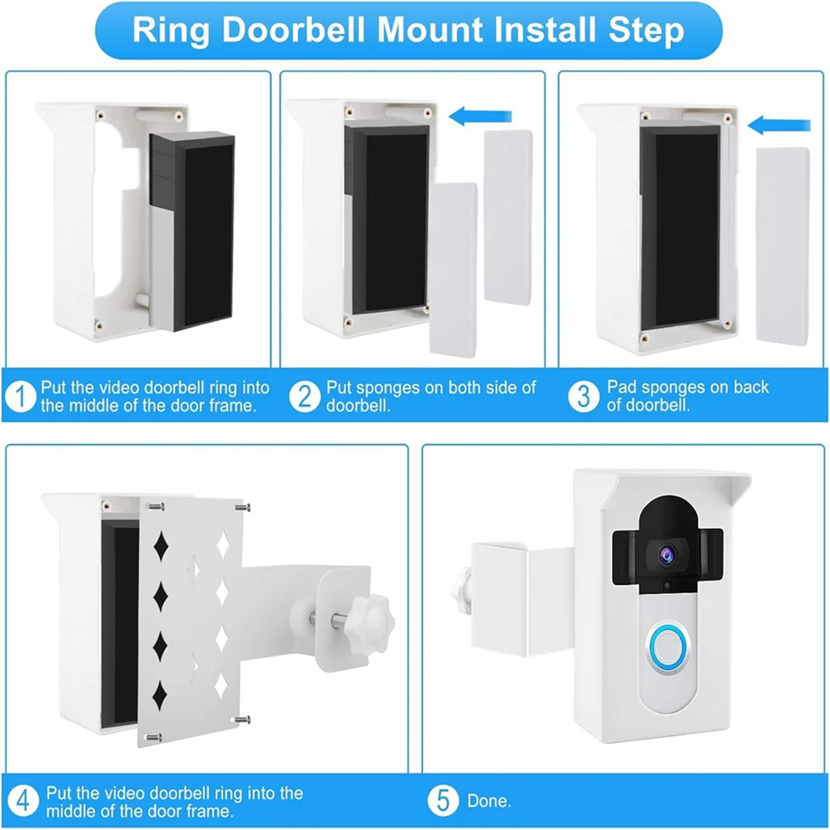 B03B-도난 방지 비디오 초인종 마운트, RingDoorbell 마운트용 아파트 문 홈 임대용 드릴 홀더 브래킷 없음