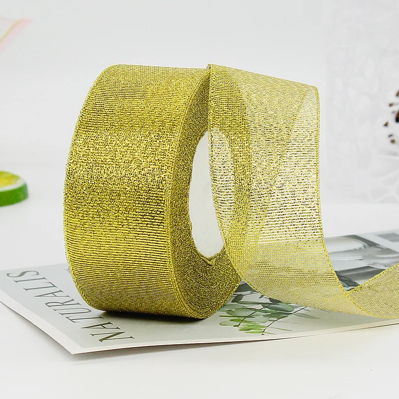 Gold and Silver Glitter Organza Ribbon for Wedding, Gift Decoration, and DIY Crafts - 22 Meters