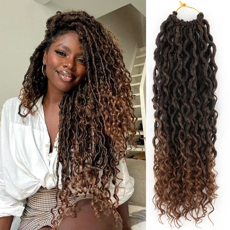 

Synthetic Crochet Braiding Hair Passion River Goddess Faux Locs Extension Ombre Blonde Faux Locs with Curly Hair for Black Women