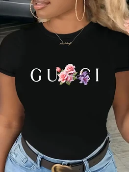 High Quality  100% Cotton  Women's T Shirt Letter Printed Daily Blouse Tops Summer Classic Style Short Sleeve Female 1