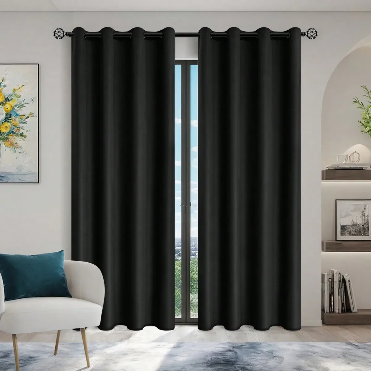 Solid 100% Blackout Grommet Curtains for Living Room and Bedroom
