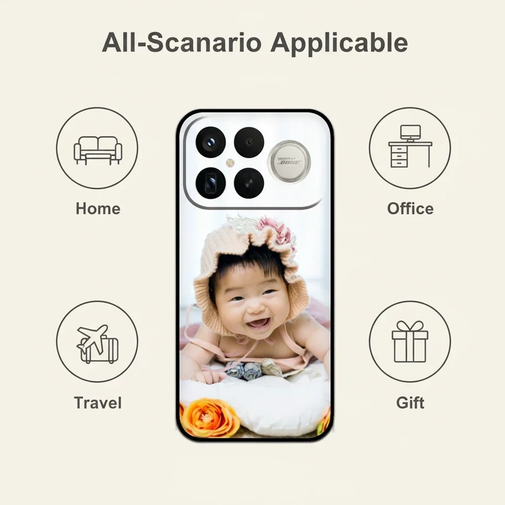 Personalized Shockproof Soft Matte Silicone & Tempered Glass Case with Custom Photo & Text Design