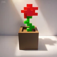 1 Piece Pixel Rose Flower Ornament, 3D Printed Unique Flower Decoration, Plastic Flower Item Suitable for Bedside Table, Desktop, Office Desk Decoration, Furniture Decoration 5