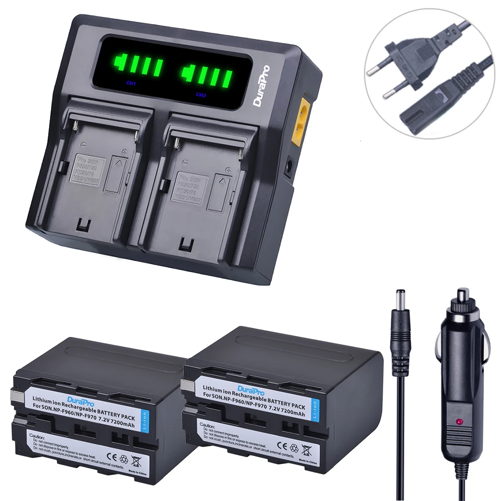 Batteria Durapro Per Batteria Fotocamera Sony 7200Mah Np-F960 Np-F970 + Caricabatterie Rapido Led Per Sony Hvr-Hd1000 Hvr-Hd1000E Hvr-V1J