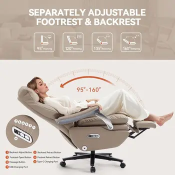 Dual Motor Leather Electric Office Chair with Footrest, Comfortable Reclining Chair with Massage, High Back Ergonomic Desk Chair 4