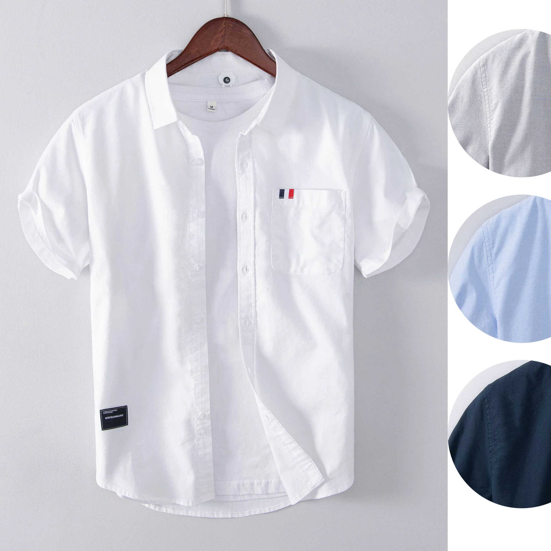 100 Cotton Shirt,New Spring/Summer Men's White Cotton Short Sleeve