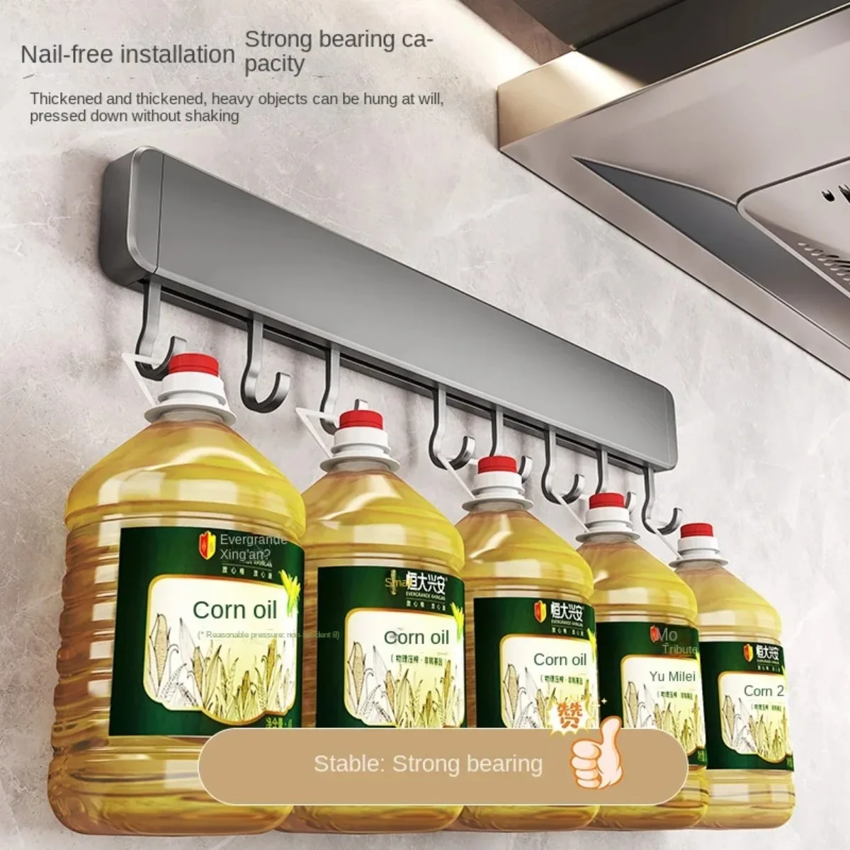 Kitchen Storage Rack Hook Free Punch Removable Wall Mounted Shelf Easy Installation