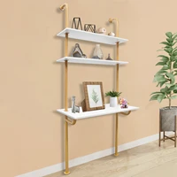 Wall Mount Desk 3 Tiers Computer Writing Table Laptop Industrial Bookcase Floating Pipe Ladder with Shelf for Home Office School 1