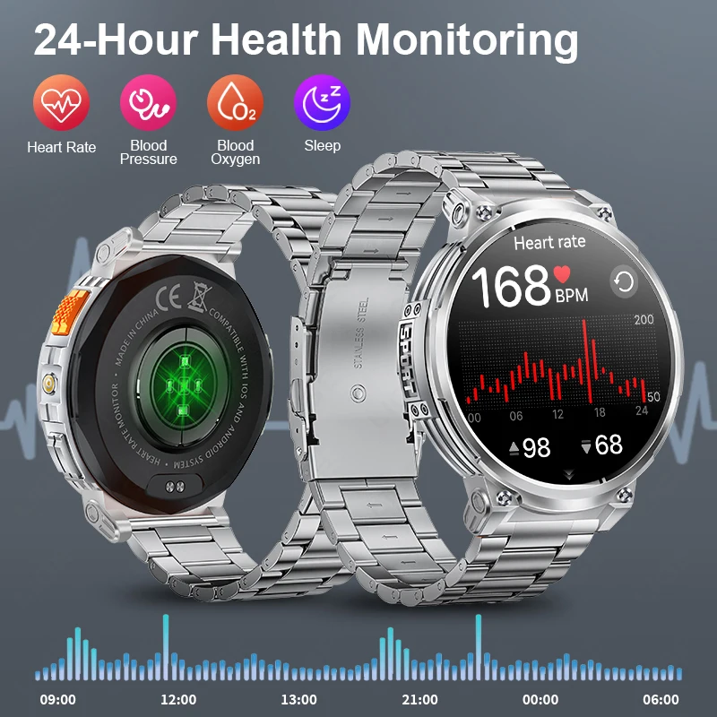 LIGE K66 Smart Watch Men Flashlight Bluetooth Call 1.85inch 128MB Memory 730mAh Large Battery LED Light Outdoor Sport Smartwatch