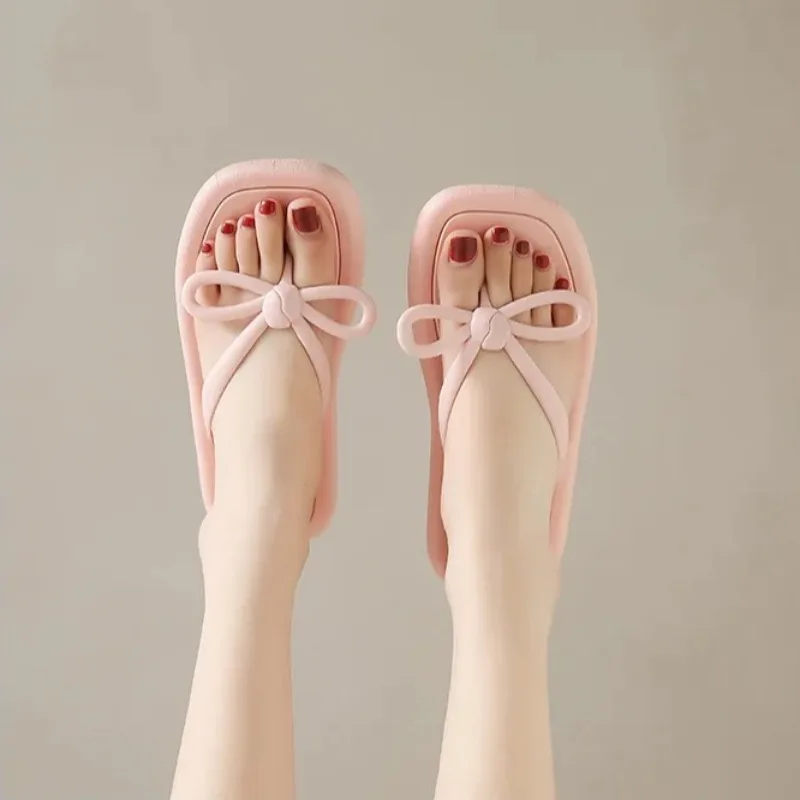 Cute Bowknot Flip Flops Ladies Fashion Outwear Bathroom Slippers Outdoor Beach Slippers Indoor Casual Comfortable Slippers