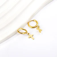Boucles d'oreilles de luxe pour femmes et filles, accessoires exquis, cercle en acier inoxydable avec croix, pendentif en or, bijoux 3