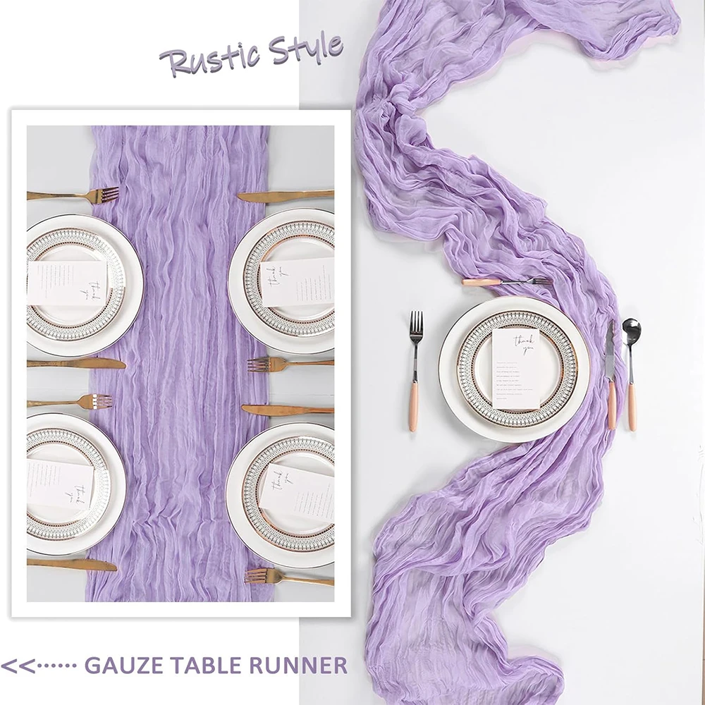 Lilac Purple Boho Rustic Gauze Table Runner for Wedding and Event Decoration