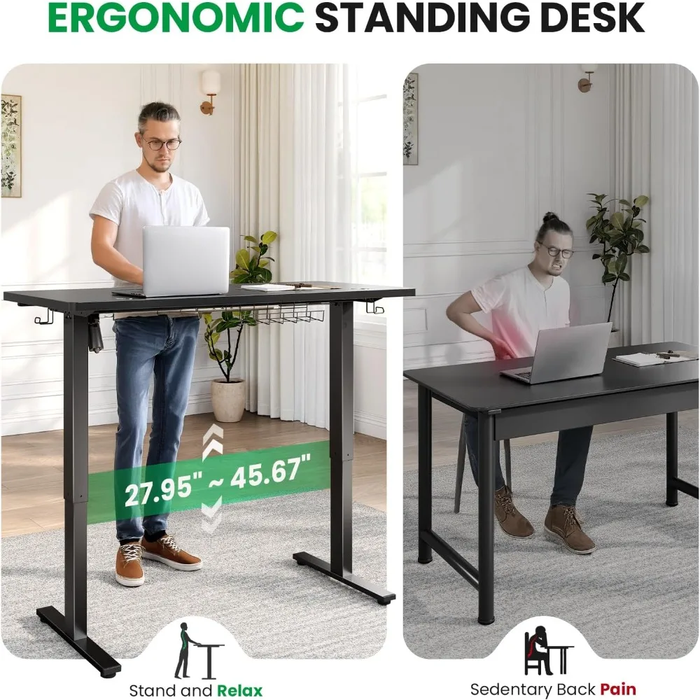 Adjustable Electric Standing Desk - 55" x 24" Desk with Cable Management and 3 Memory Height Settings