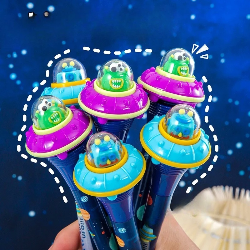 무작위로 디자인된 창의적인 UFO 모양 젤 펜 2팩, 0. 5mm 검정 잉크, 속건성, 시험 준비 중인 학생들에게 적합, 사무실 서명 장식, 파티 선물, 저널링, 빈티지 글꼴 장식, 예술적인 필기, 글쓰기 영