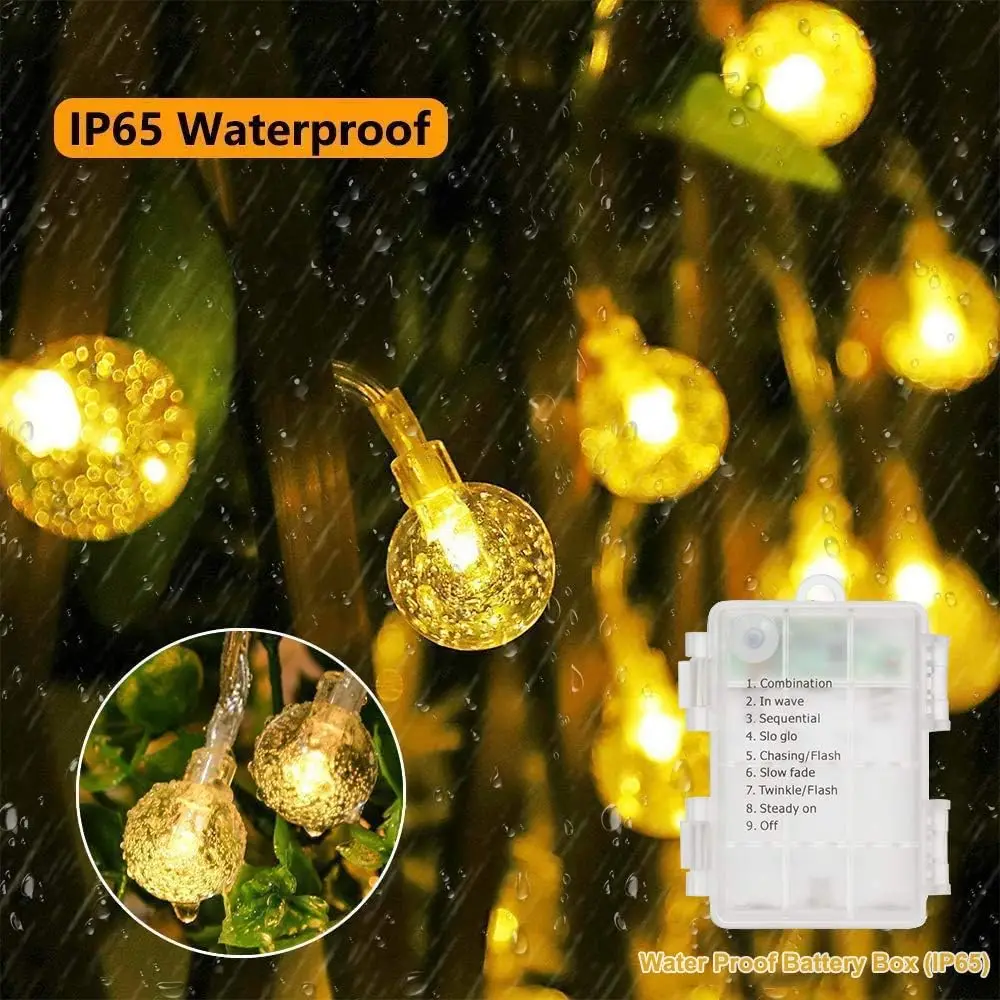 Enchanting LED Crystal Ball Fairy String Lights - Battery Operated with Remote, Waterproof for Outdoor and Holiday Decoration