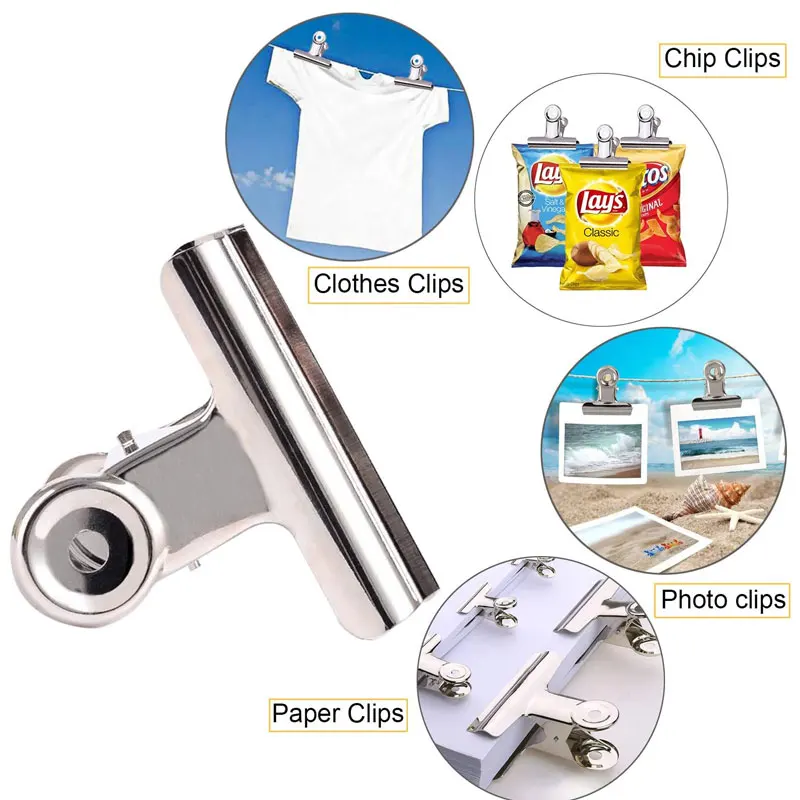 Food clips chip clips bag clips stainless steel bulldog air tight seal kitchen home office 5Pcs 22/31/38/50/63/75mm