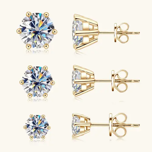 0.5-2ct Moissanite Diamond Stud Earrings 18K Yellow Gold Plated 925 Silver Wedding Earring for Women Men Luxury Jewelry with GRA - Image 3