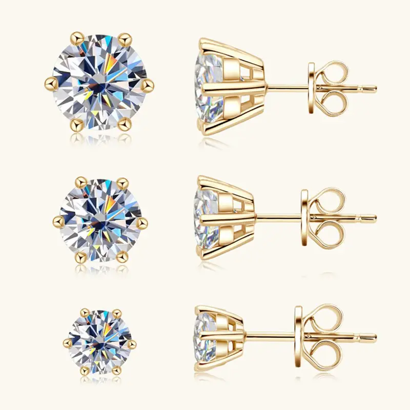 0.5-2ct Moissanite Diamond Stud Earrings 18K Yellow Gold Plated 925 Silver Wedding Earring for Women Men Luxury Jewelry with GRA - Image 3