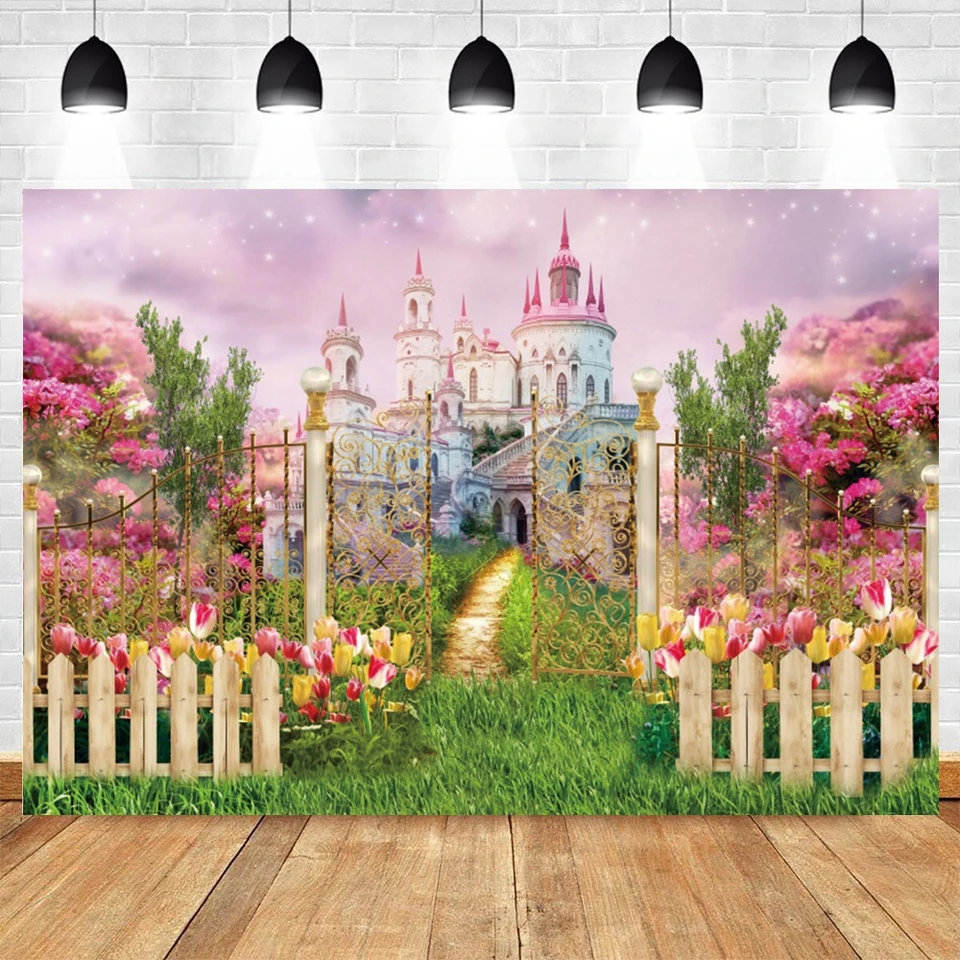 Toile De Fond Photo Princesse Château Rose 5x7FT - Décoration Fête D'anniversaire - Vinyle Haute Définition - LYWYGG