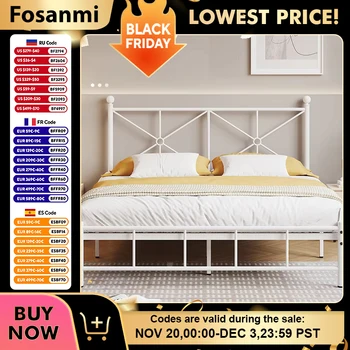 Minimalist Iron Bed Frame Modern Durable 1.2/1.5/1.8m Bedroom Bed Bases Sturdy Square Tubing Home Mattress Pallet Easy Assembly