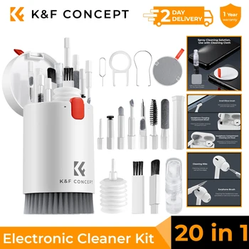 K&F CONCEPT Kit di Pulizia per Tastiera e Fotocamera 20 in 1 con Penna per Pulizia Auricolari, Spugna in Feltro, Soffiatore d'Aria, Spazzole per Schermo e Lenti del Telefono